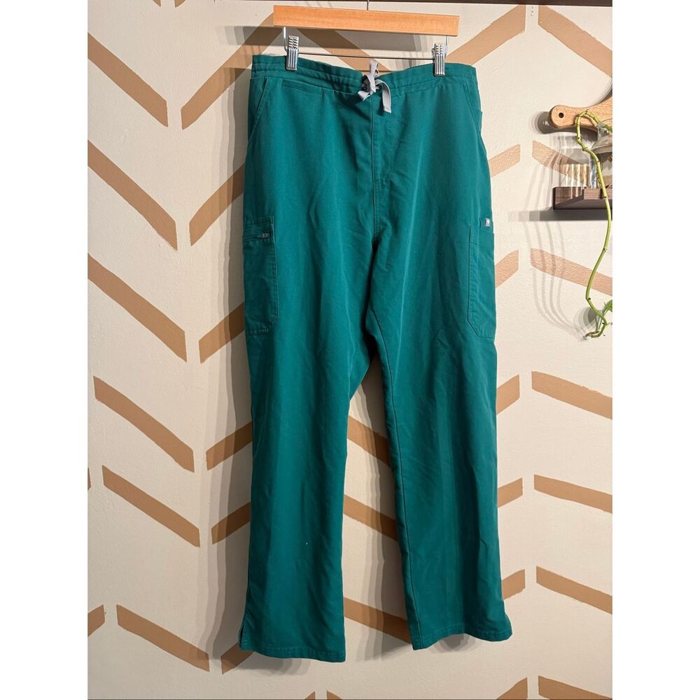 Figs Dark Green Drawstring Cargo Straight Leg Nursing Medical Scrubs Pants Large